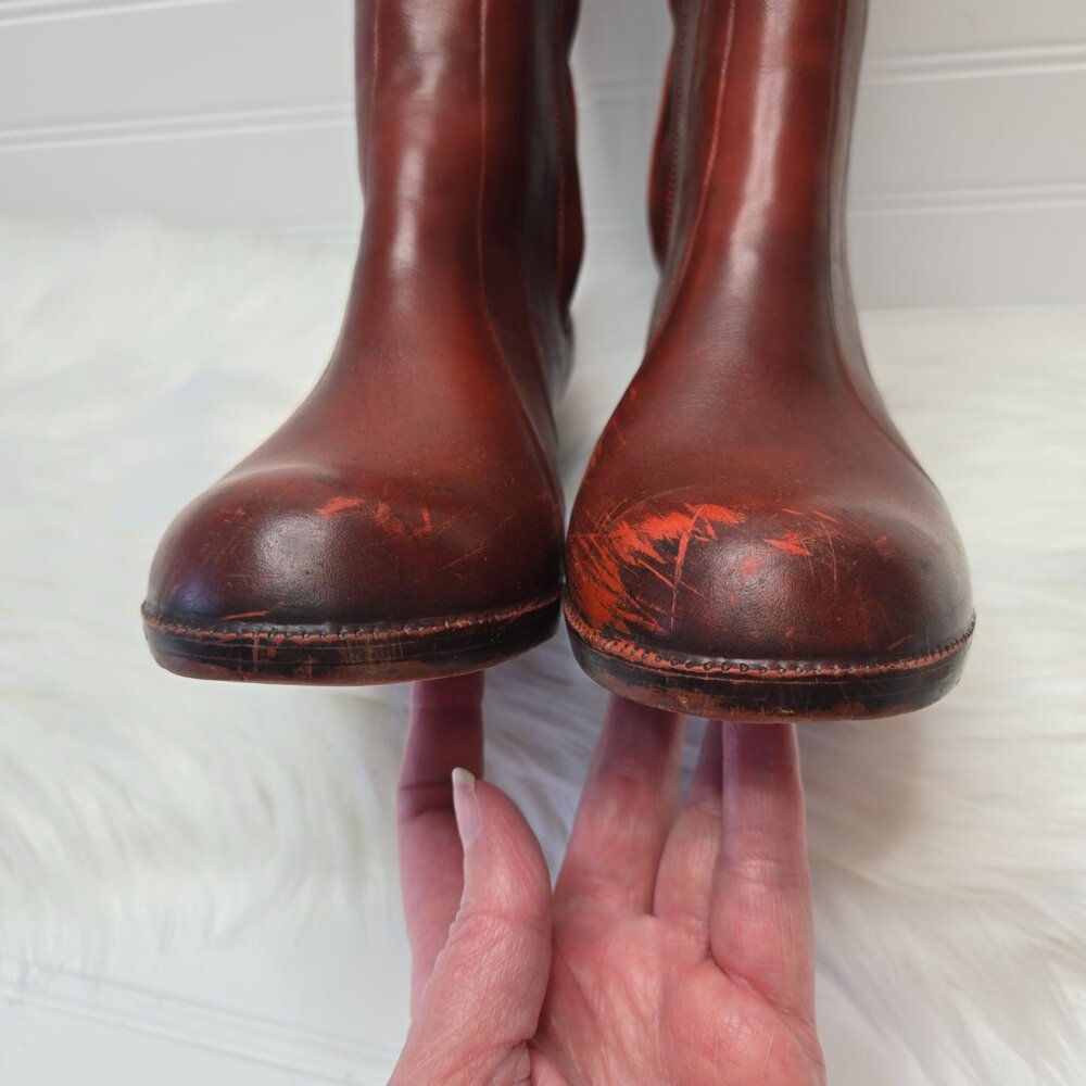 Vintage Waterproof Rubber Chunky Heel Boots Made In USA Red Women's Sz 5 Sherpa - Picture 6 of 11